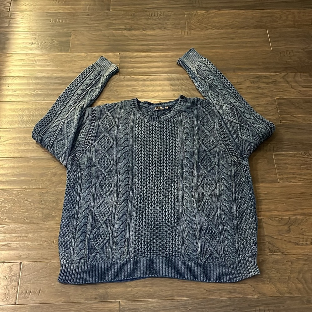Polo Ralph Lauren Fisherman’s Cable knit Sweater indigo blue Mens Size XXL